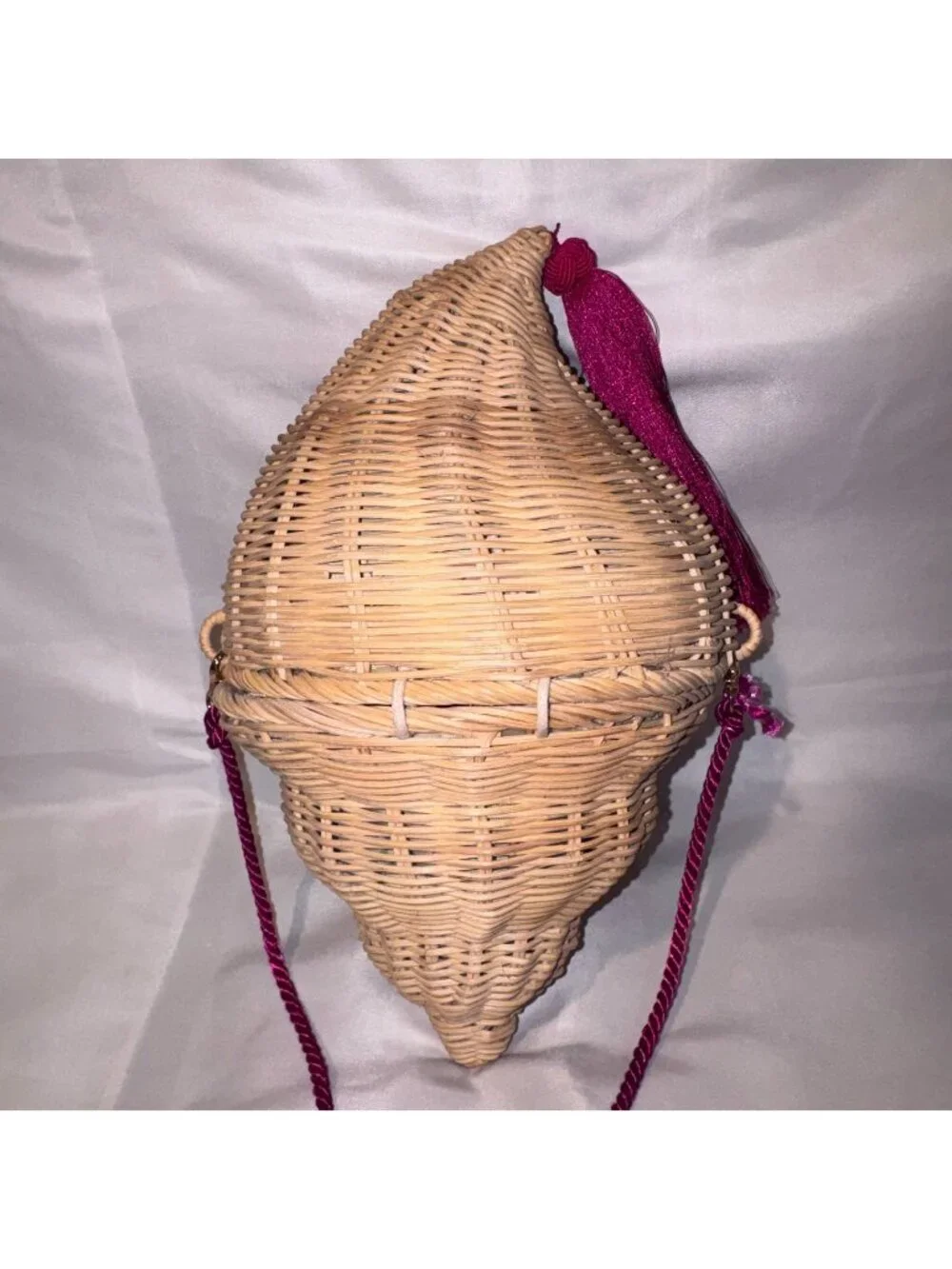 Conch Shell Bag Pink Tassel Vacation Straw bag Basket weave - Picture 1 of 6